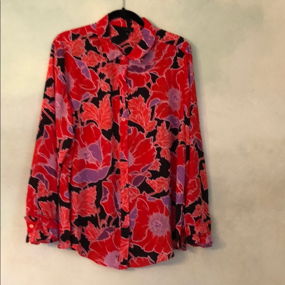 Red floral button down shirt XXL